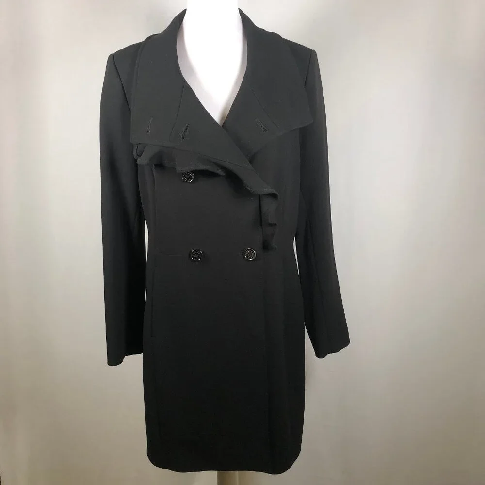 ✨T Tahari Black Ruffled Collar Coat – Elegant & Timeless - Picture 6 of 14